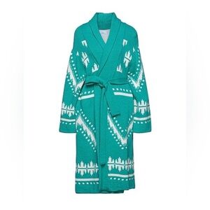 So Allure Longline Cardigan in Green Aztec Print Wool blend Medium Duster Midi